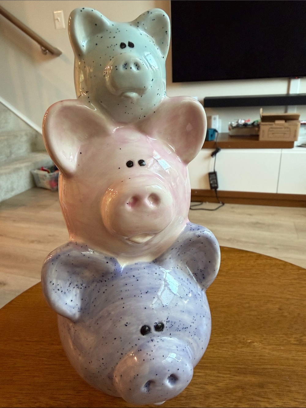 Piggy-bank Ceramic Stacked Pig Figurines - Pastel Pink, Blue, Cream